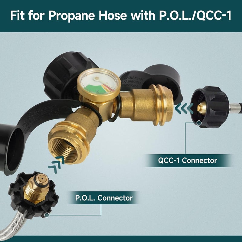 GASPRO Propane Splitter with Gauge, Propane Tank Splitter 2 Way for 5-20LB, Perfect for Heaters, Camping Stoves, BBQ Grills, Gas Burners and More - Image 3